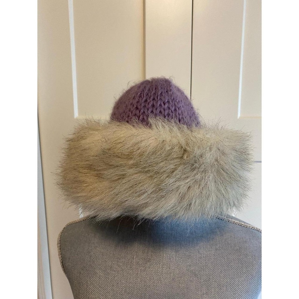 Aris Hat USA Acrylic Womens OSFM Knit Winter Faux Fur Luxury Purple Lilac s1